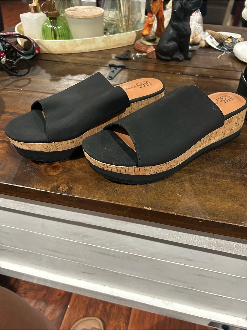 NOBO Black Cork Platform Slide Mules